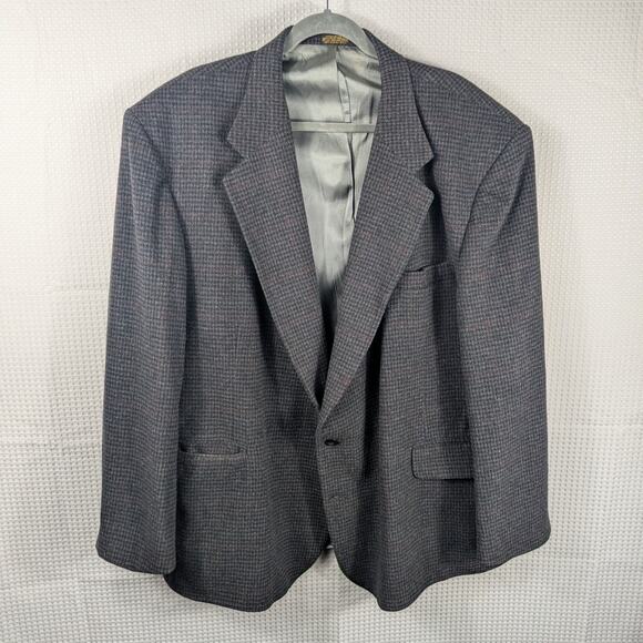 Robert Stock 52R Wool Blazer Sport Coat Men Gray Houndstooth Check Vintage - Picture 1 of 6